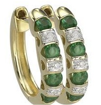 Gold Emerald &amp; Diamond Hoop Earrings