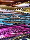 Bright colored grizzly rooster feathers for sale at very affordable prices