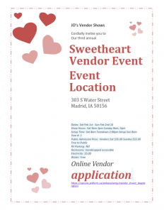 Sweetheart Vendor Show- One vendor opening left